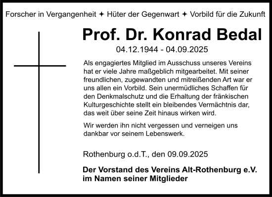 Traueranzeige von Konrad Bedal von Rothenburg