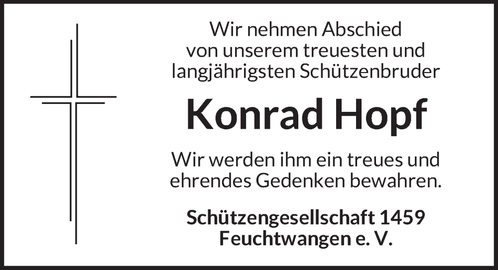  Traueranzeige für Konrad Hopf vom 17.09.2025 aus Dinkelsbühl/ Feuchtwangen