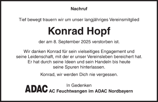 Traueranzeige von Konrad Hopf von Dinkelsbühl/ Feuchtwangen