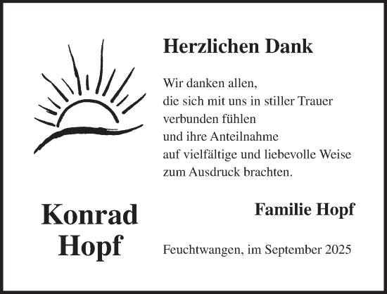 Traueranzeige von Konrad Hopf von Dinkelsbühl/ Feuchtwangen