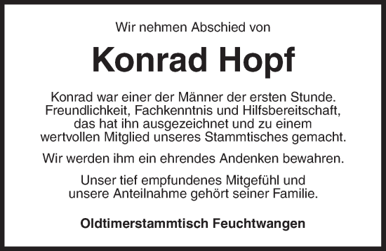 Traueranzeige von Konrad Hopf von Dinkelsbühl/ Feuchtwangen