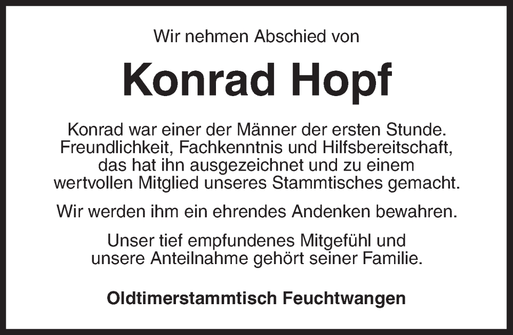  Traueranzeige für Konrad Hopf vom 27.09.2025 aus Dinkelsbühl/ Feuchtwangen
