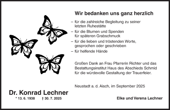 Traueranzeige von Konrad Lechner von Neustadt/ Scheinfeld/ Uffenheim