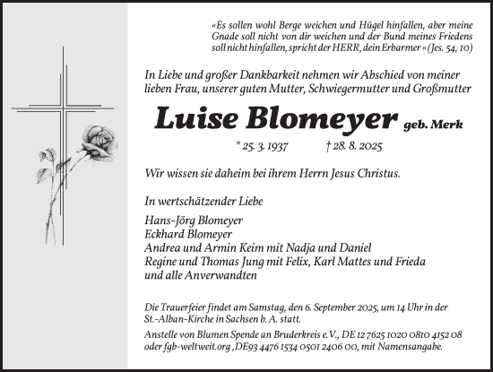 Traueranzeige von Luise Blomeyer von Ansbach