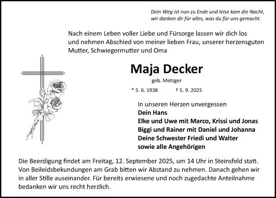 Traueranzeige von Maja Decker von Rothenburg
