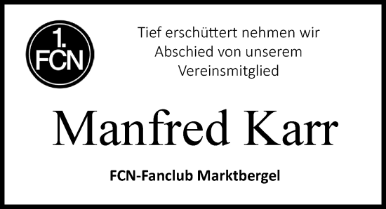 Traueranzeige von Manfred Karr von Neustadt/ Scheinfeld/ Uffenheim