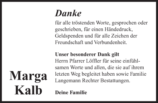 Traueranzeige von Marga Kalb von Neustadt/ Scheinfeld/ Uffenheim