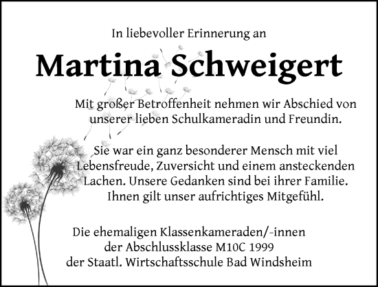 Traueranzeige von Martina Schweigert von Neustadt/ Scheinfeld/ Uffenheim