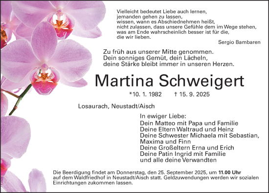 Traueranzeige von Martina Schweigert von Neustadt/ Scheinfeld/ Uffenheim