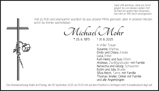 Traueranzeige von Michael Mohr von Dinkelsbühl/ Feuchtwangen