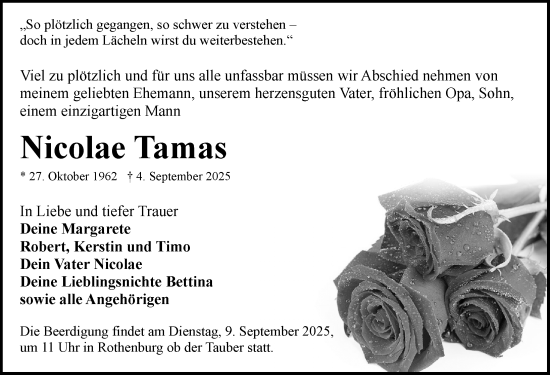Traueranzeige von Nicolae Tamas von Rothenburg