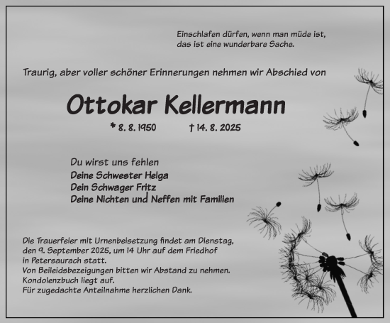 Traueranzeige von Ottokar Kellermann von Ansbach