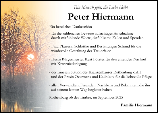 Traueranzeige von Peter Hiermann von Rothenburg