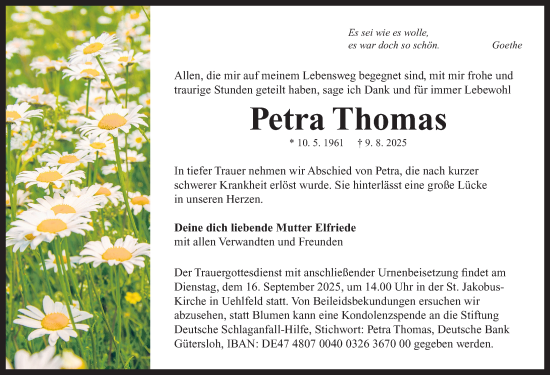 Traueranzeige von Petra Thomas von Neustadt/ Scheinfeld/ Uffenheim