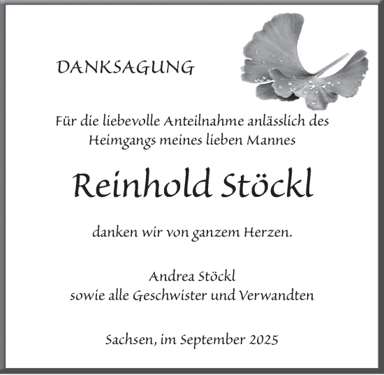 Traueranzeige von Reinhold Stöckl von Ansbach
