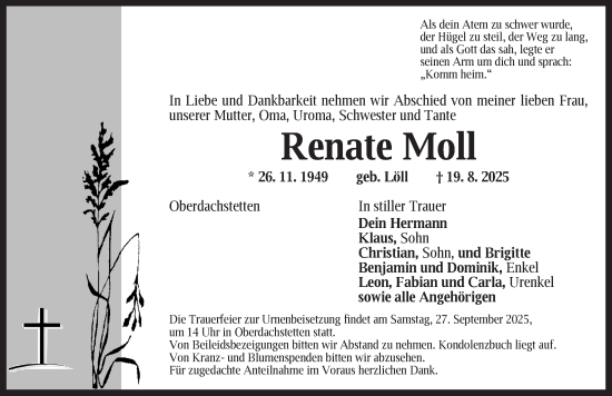Traueranzeige von Renate Moll von Ansbach