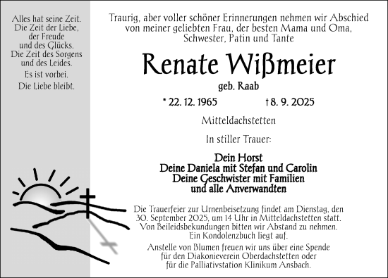 Traueranzeige von Renate Wißmeier von Ansbach