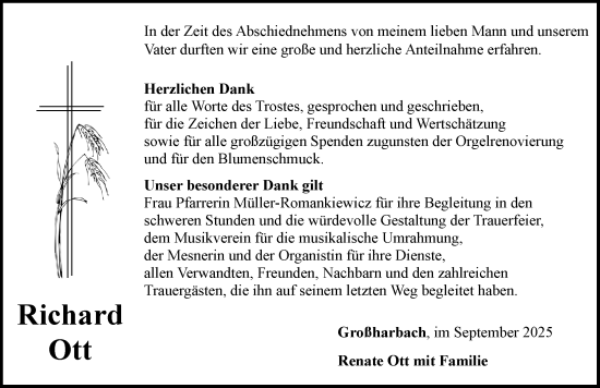 Traueranzeige von Richard Ott von Rothenburg