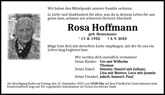 Traueranzeige von Rosa Hoffmann von Ansbach