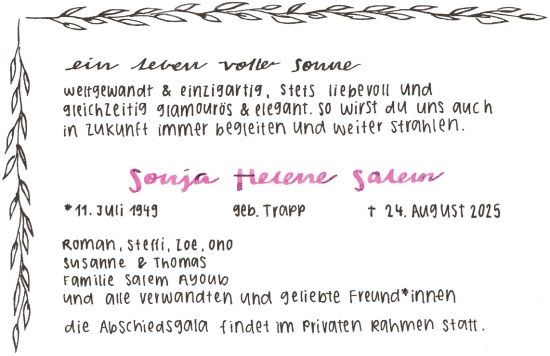Traueranzeige von Sonja Helene Salem von Neustadt/ Scheinfeld/ Uffenheim