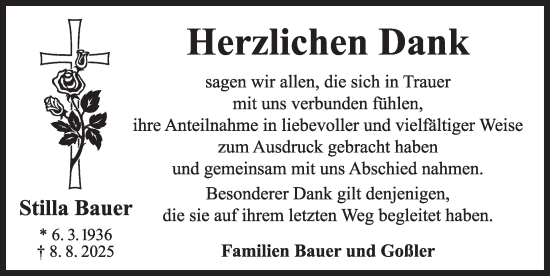 Traueranzeige von Stilla Bauer von Neustadt/ Scheinfeld/ Uffenheim