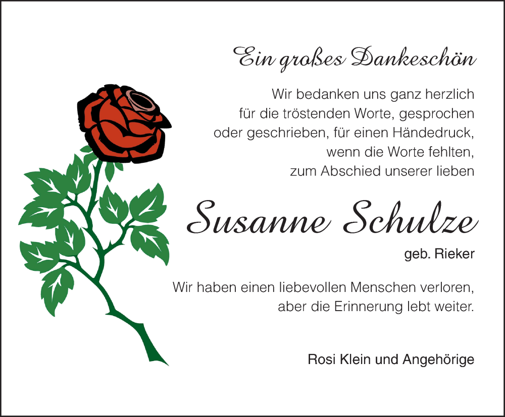 Traueranzeige für Susanne Schulze vom 20.09.2025 aus Dinkelsbühl/ Feuchtwangen