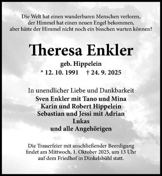 Traueranzeige von Theresa Enkler von Dinkelsbühl/ Feuchtwangen
