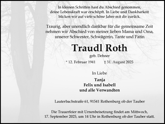 Traueranzeige von Traudl Roth von Rothenburg