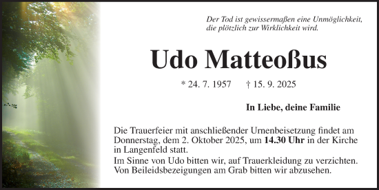 Traueranzeige von Udo Matteoßus von Neustadt/ Scheinfeld/ Uffenheim