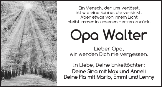 Traueranzeige von Walter Bretschneider von Ansbach