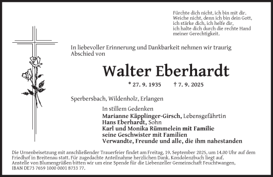 Traueranzeige von Walter Eberhardt von Dinkelsbühl/ Feuchtwangen