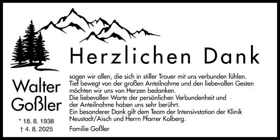 Traueranzeige von Walter Goßler von Neustadt/ Scheinfeld/ Uffenheim