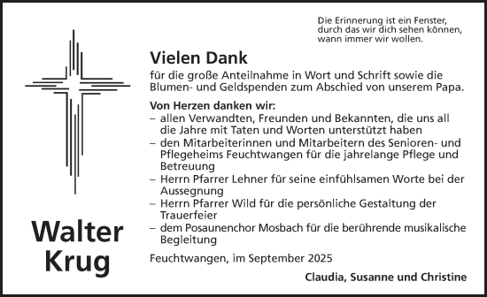 Traueranzeige von Walter Krug von Dinkelsbühl/ Feuchtwangen
