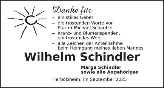 Traueranzeige von Wilhelm Schindler von Neustadt/ Scheinfeld/ Uffenheim