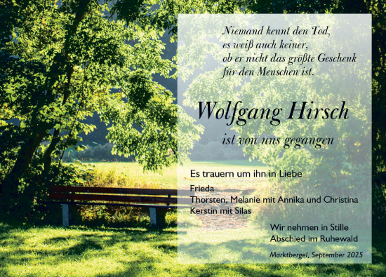 Traueranzeige von Wolfgang Harsch von Neustadt/ Scheinfeld/ Uffenheim