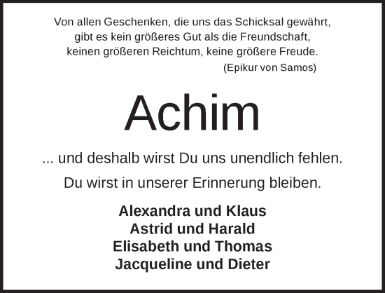 Traueranzeige von Achim  von Ansbach