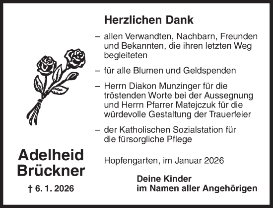 Traueranzeige von Adelheid Brückner von Dinkelsbühl/ Feuchtwangen