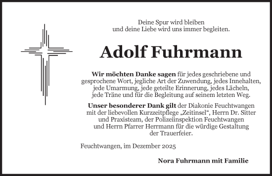 Traueranzeige von Adolf Fuhrmann von Dinkelsbühl/ Feuchtwangen