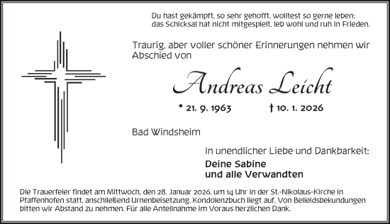 Traueranzeige von Andreas Leicht von Neustadt/ Scheinfeld/ Uffenheim
