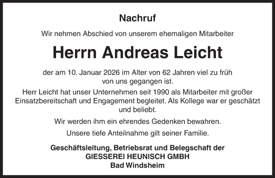 Traueranzeige von Andreas Leicht von Neustadt/ Scheinfeld/ Uffenheim