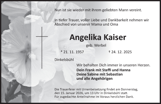 Traueranzeige von Angelika Kaiser von Dinkelsbühl/ Feuchtwangen