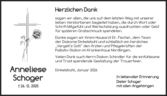 Traueranzeige von Anneliese Schoger von Dinkelsbühl/ Feuchtwangen
