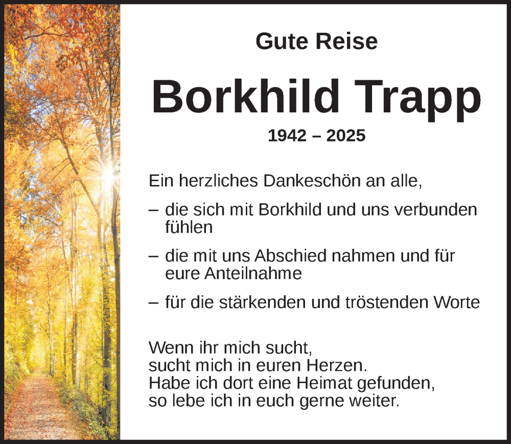  Traueranzeige für Borkhild Trapp vom 17.01.2026 aus Ansbach