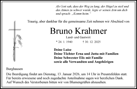 Traueranzeige von Bruno Krahmer von Rothenburg