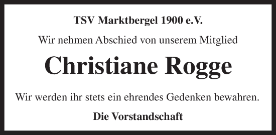 Traueranzeige von Christiane Rogge von Neustadt/ Scheinfeld/ Uffenheim