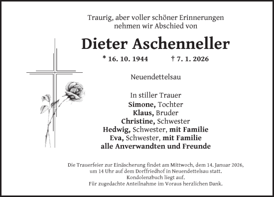 Traueranzeige von Dieter Aschenneller von Ansbach