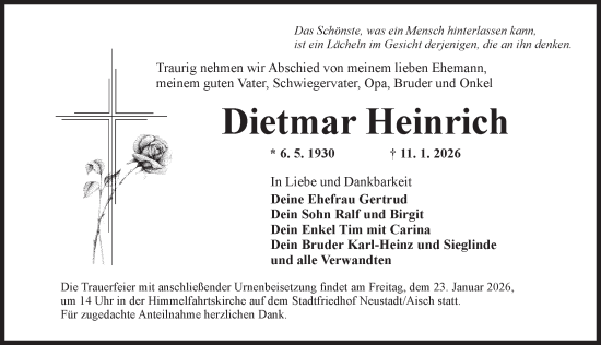 Traueranzeige von Dietmar Heinrich von Neustadt/ Scheinfeld/ Uffenheim