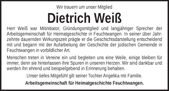 Traueranzeige von Dietrich Weiß von Dinkelsbühl/ Feuchtwangen