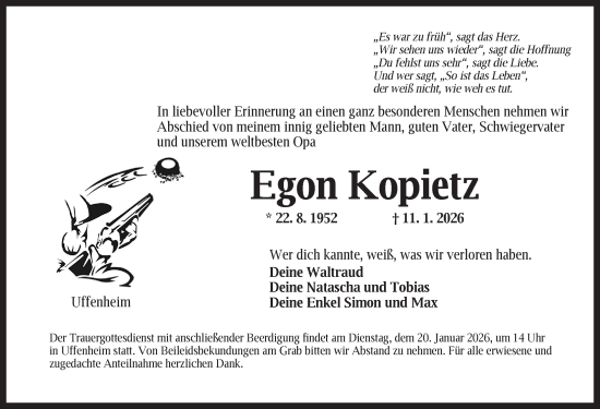 Traueranzeige von Egon Kopietz von Neustadt/ Scheinfeld/ Uffenheim