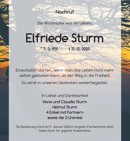Traueranzeige von Elfriede Sturm von GE
